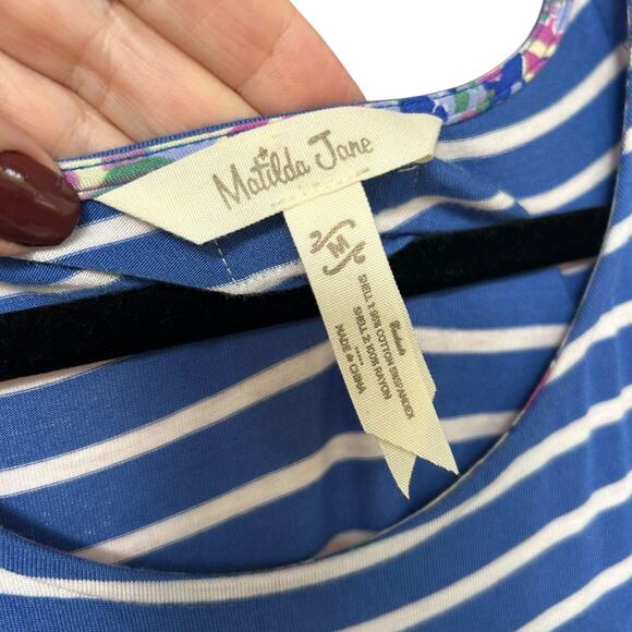 Matilda Jane Women's The Road Ahead Blue Striped Maxi Dress Pockets Size Medium - Picture 5 of 7